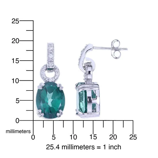 4.50 cttw Green Topaz Dangle Earrings .925 Sterling Silver Rhodium 10x8 MM Oval