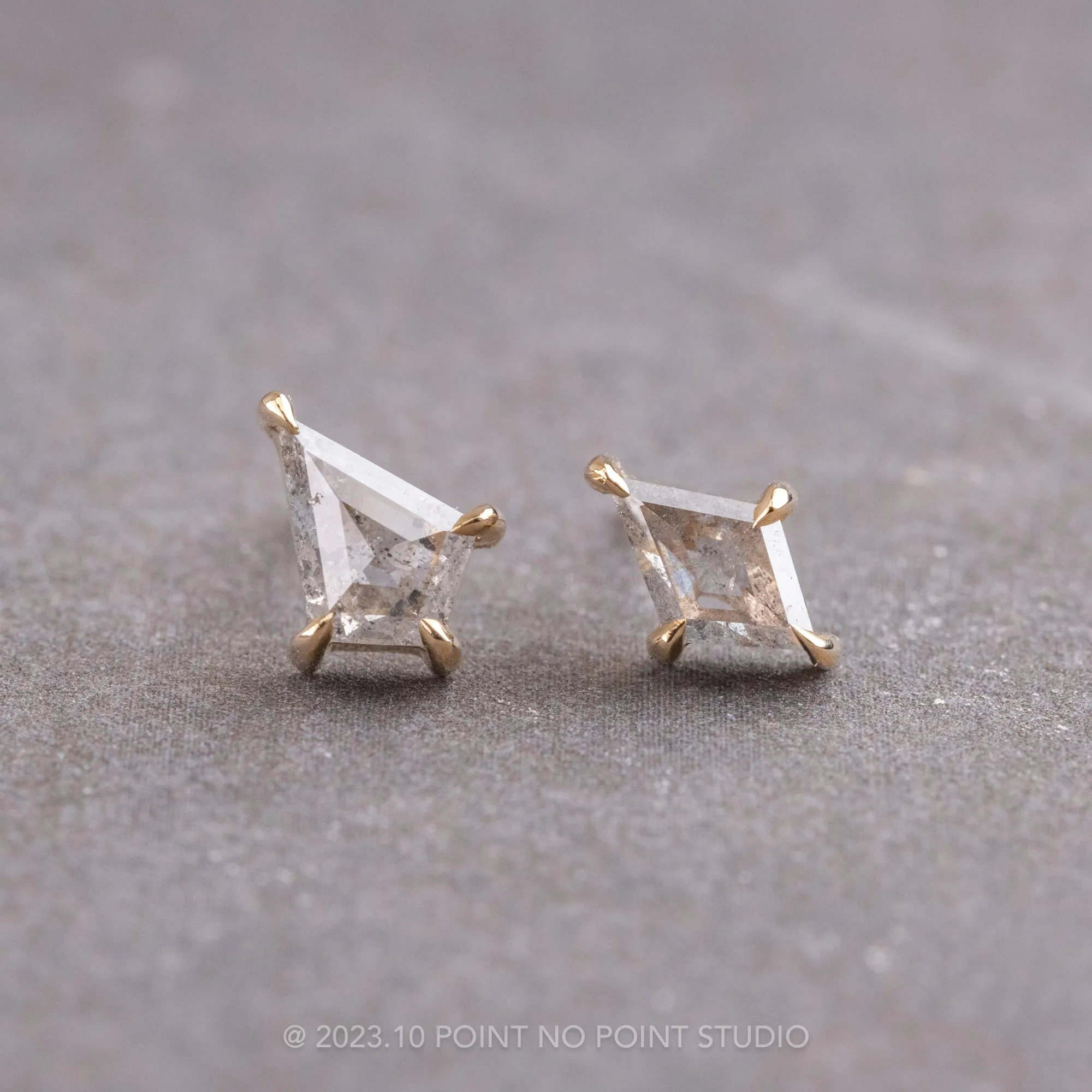 .49tcw Asymmetrical Salt and Pepper Kite Diamond Studs, 14k Yellow Gold Earrings
