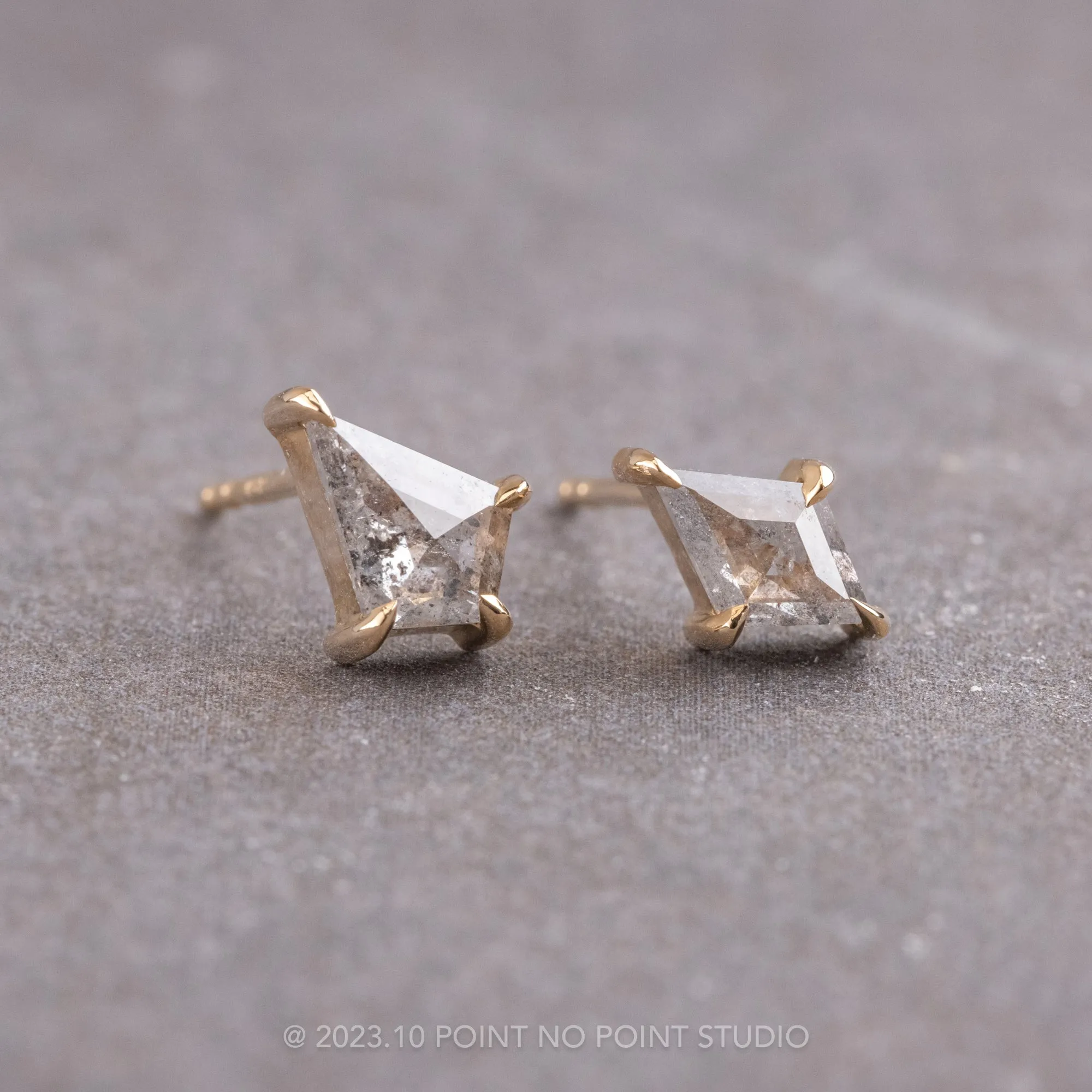 .49tcw Asymmetrical Salt and Pepper Kite Diamond Studs, 14k Yellow Gold Earrings