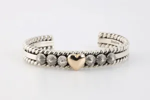 5'' Artie Yellowhorse 925 Silver & 14k Yellow Gold Child Cuff Bracelet (22.75g.)