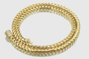 5mm Round Franco Diamond Cut Solid Gold Diamond Lock Necklace