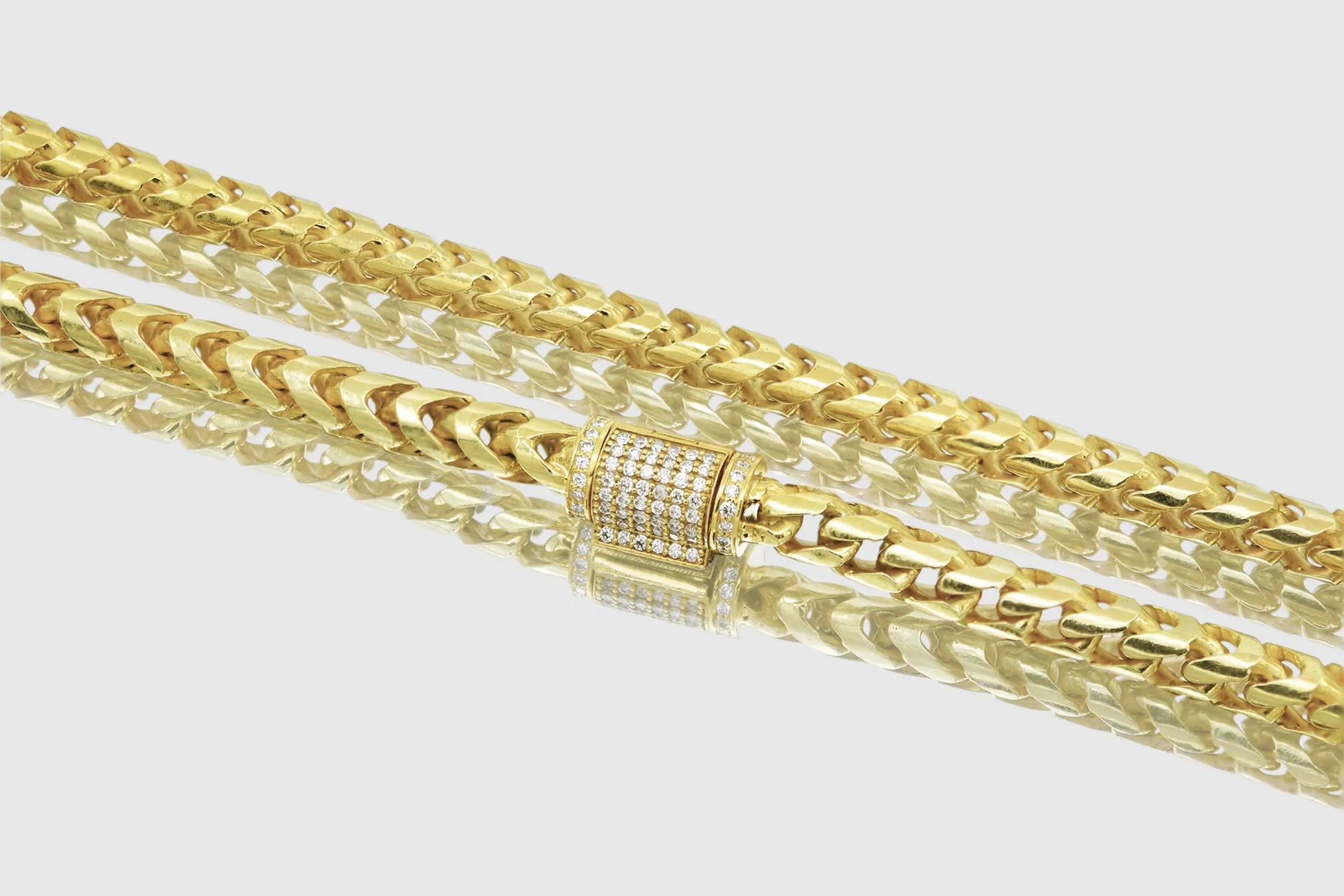 5mm Round Franco Diamond Cut Solid Gold Diamond Lock Necklace