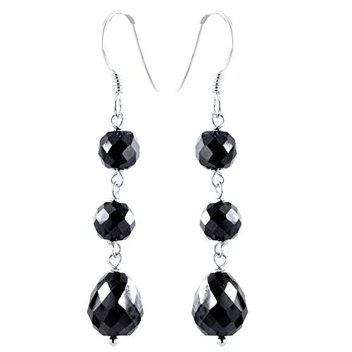 6 mm Round Black Diamonds Dangler Earrings in 925 Silver, Amazing Collection & Great Luster