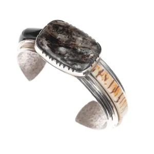 6.375" Southwestern modernist sterling multi-stone inlay cuff bracelet