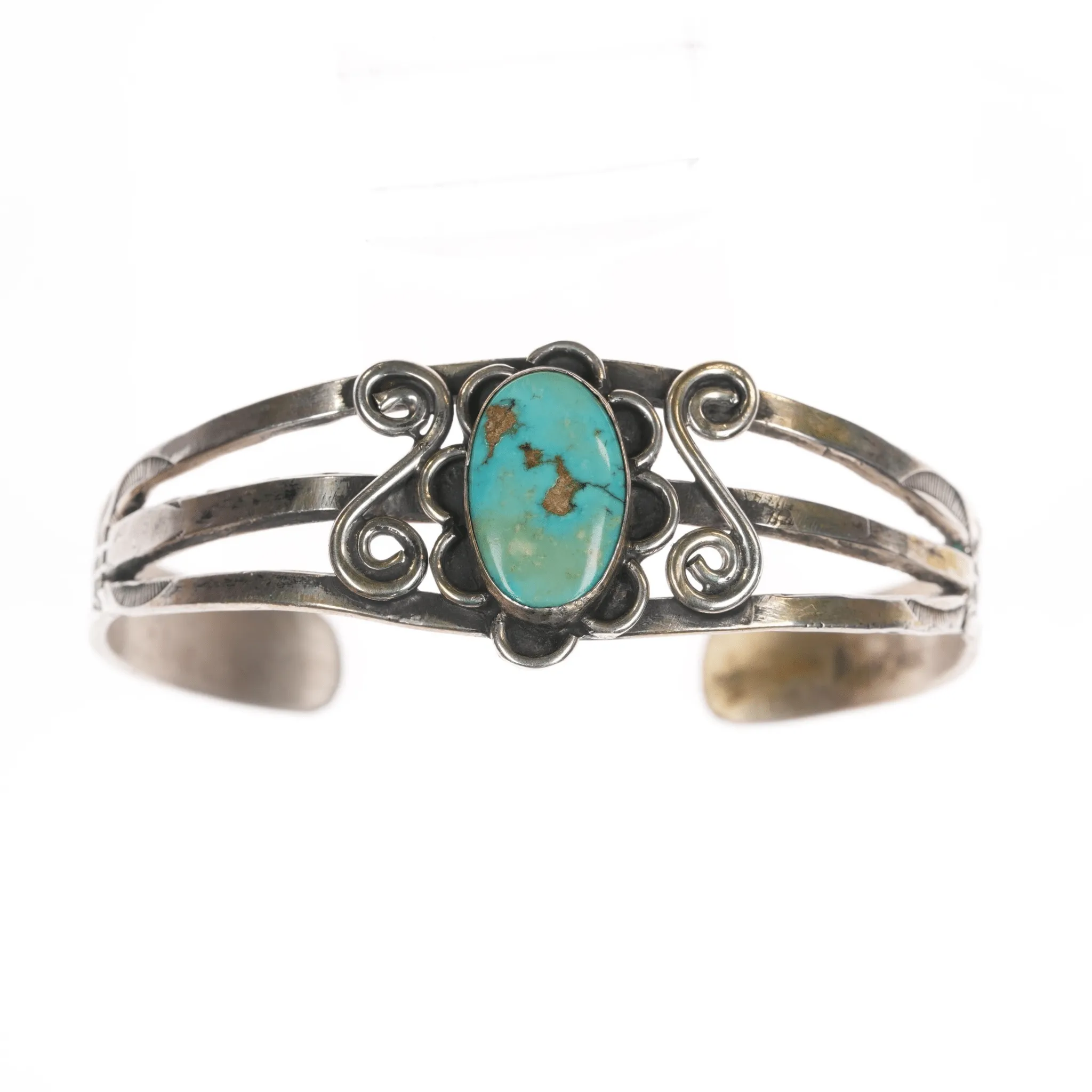 6.5" 30's-40's Navajo silver cuff bracelet with turquoise