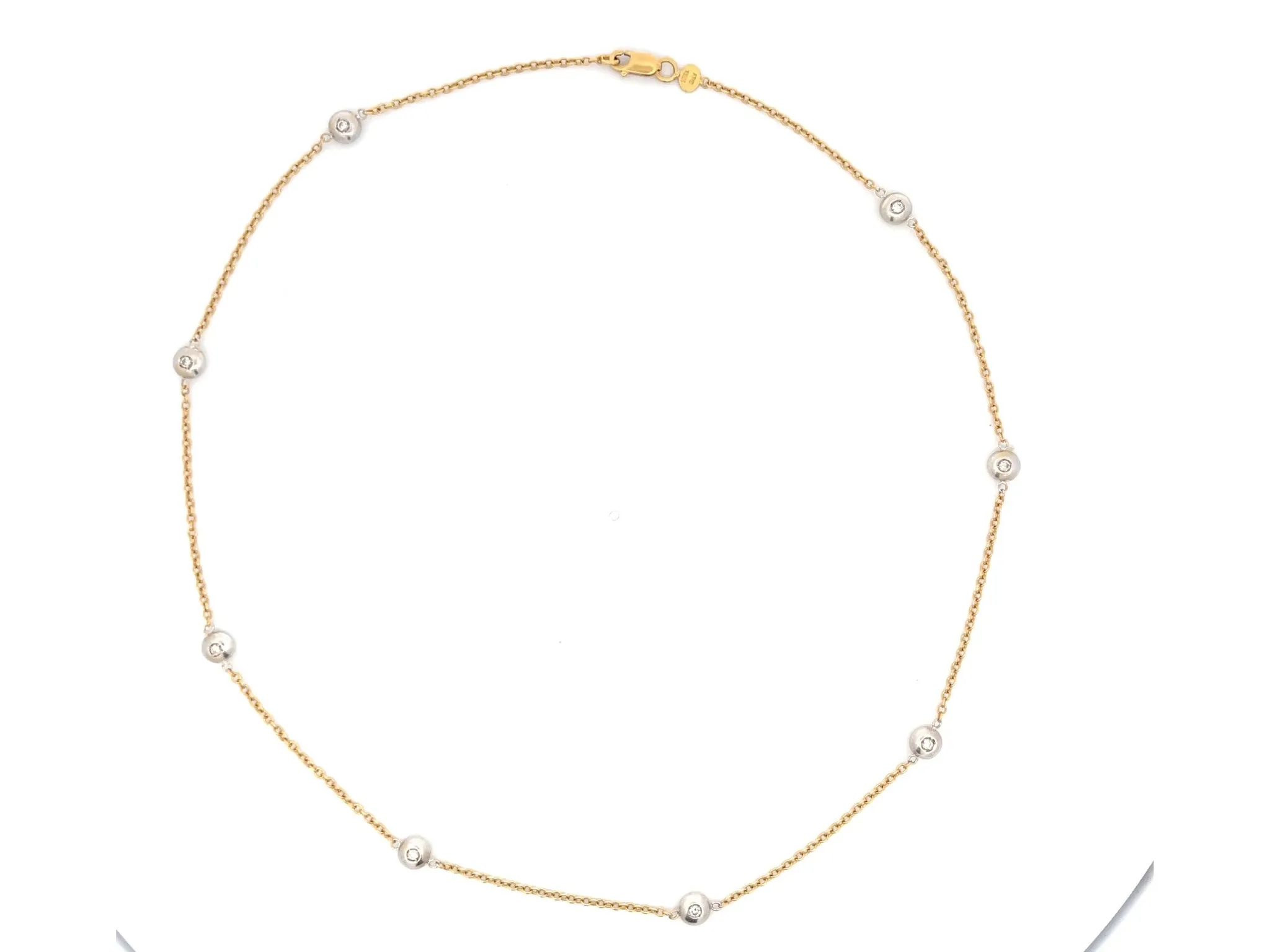 8 Diamond Circles Chain Necklace in 18k Yellow and White Gold