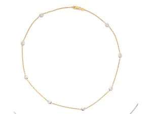 8 Diamond Circles Chain Necklace in 18k Yellow and White Gold