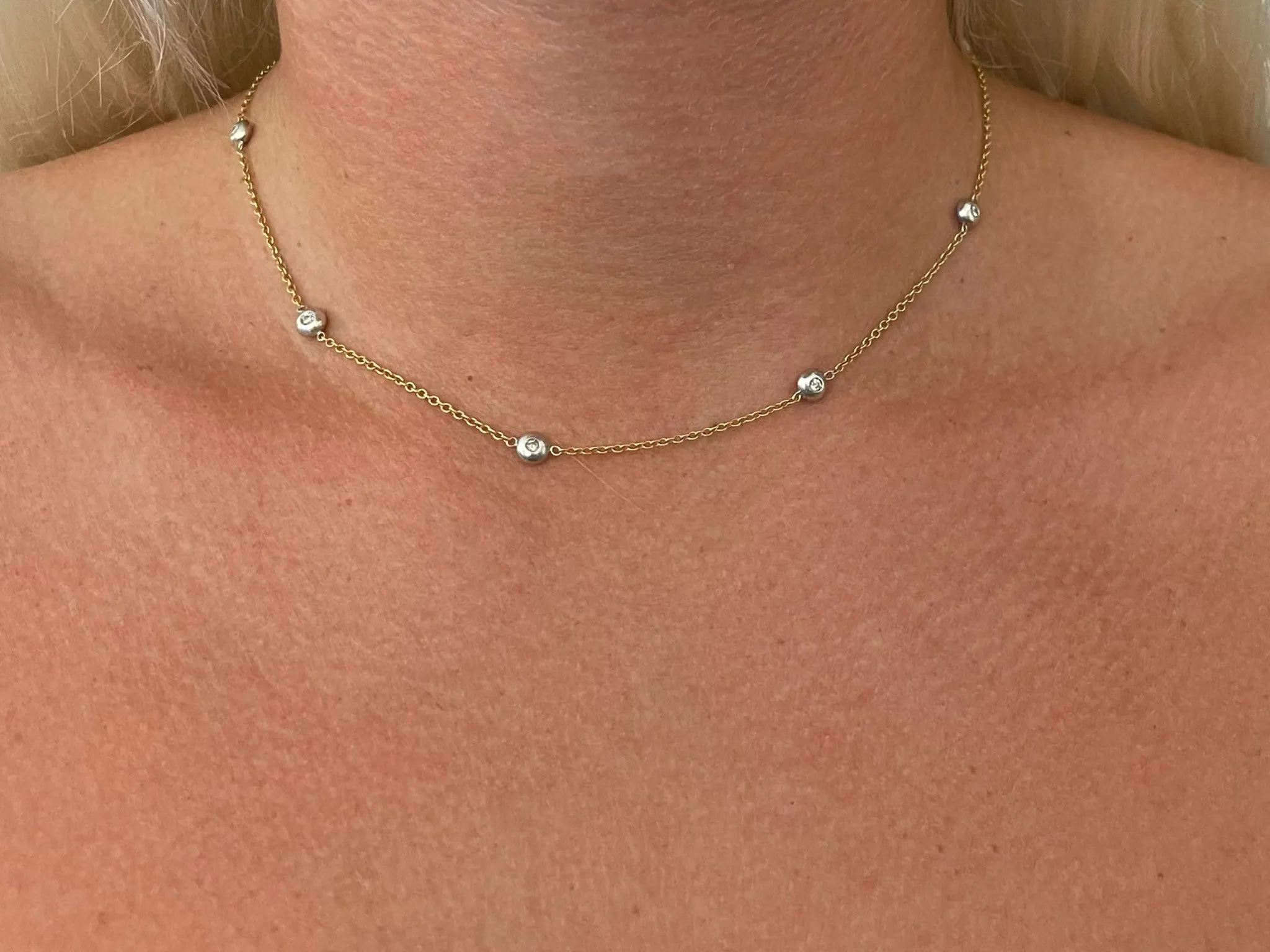 8 Diamond Circles Chain Necklace in 18k Yellow and White Gold
