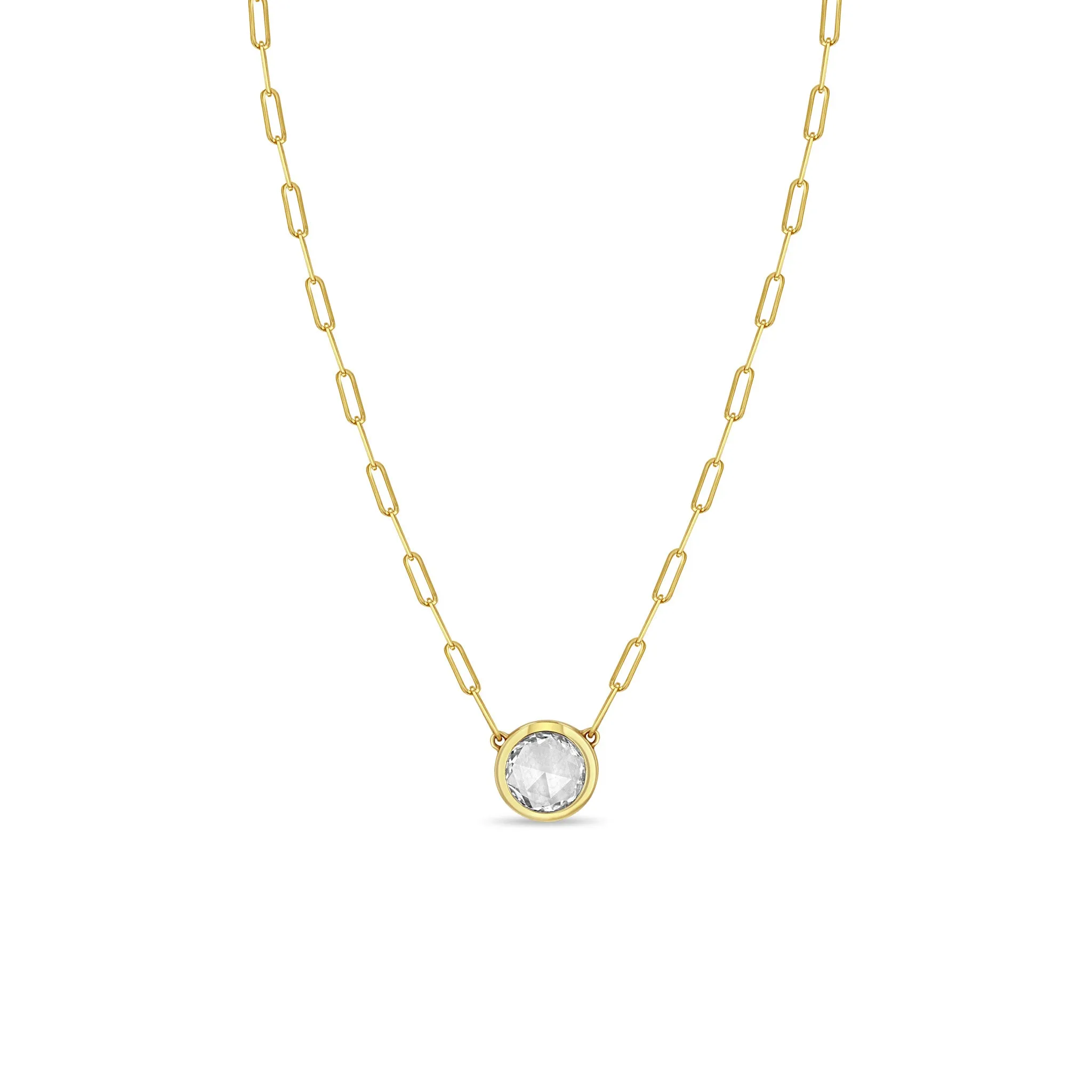 .84 ctw Rose Cut Round Diamond on Small Paperclip Chain Necklace