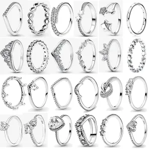 925 Silver Stackable Love Heart Crown Ring For Women Original Silver 925 Rings Brand Jewelry Gift