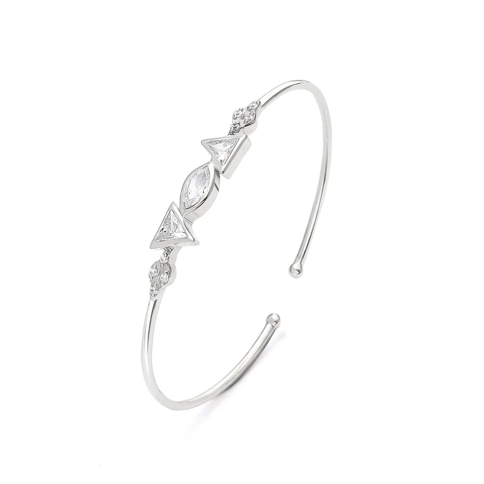 925 Sterling Silver Triangle Cut CZ Stone Cuff Bracelet