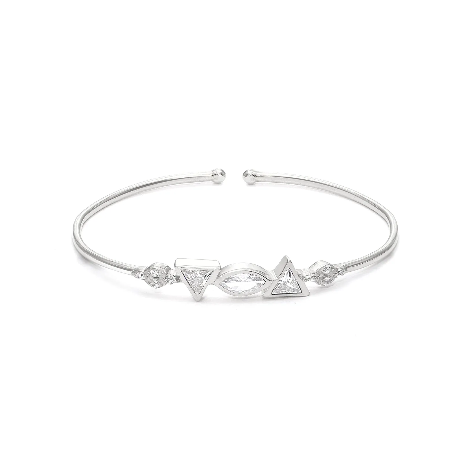 925 Sterling Silver Triangle Cut CZ Stone Cuff Bracelet