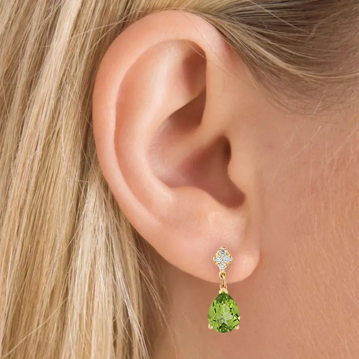 9ct Gold Peridot & Diamond Drop Earrings