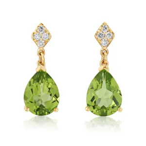 9ct Gold Peridot & Diamond Drop Earrings