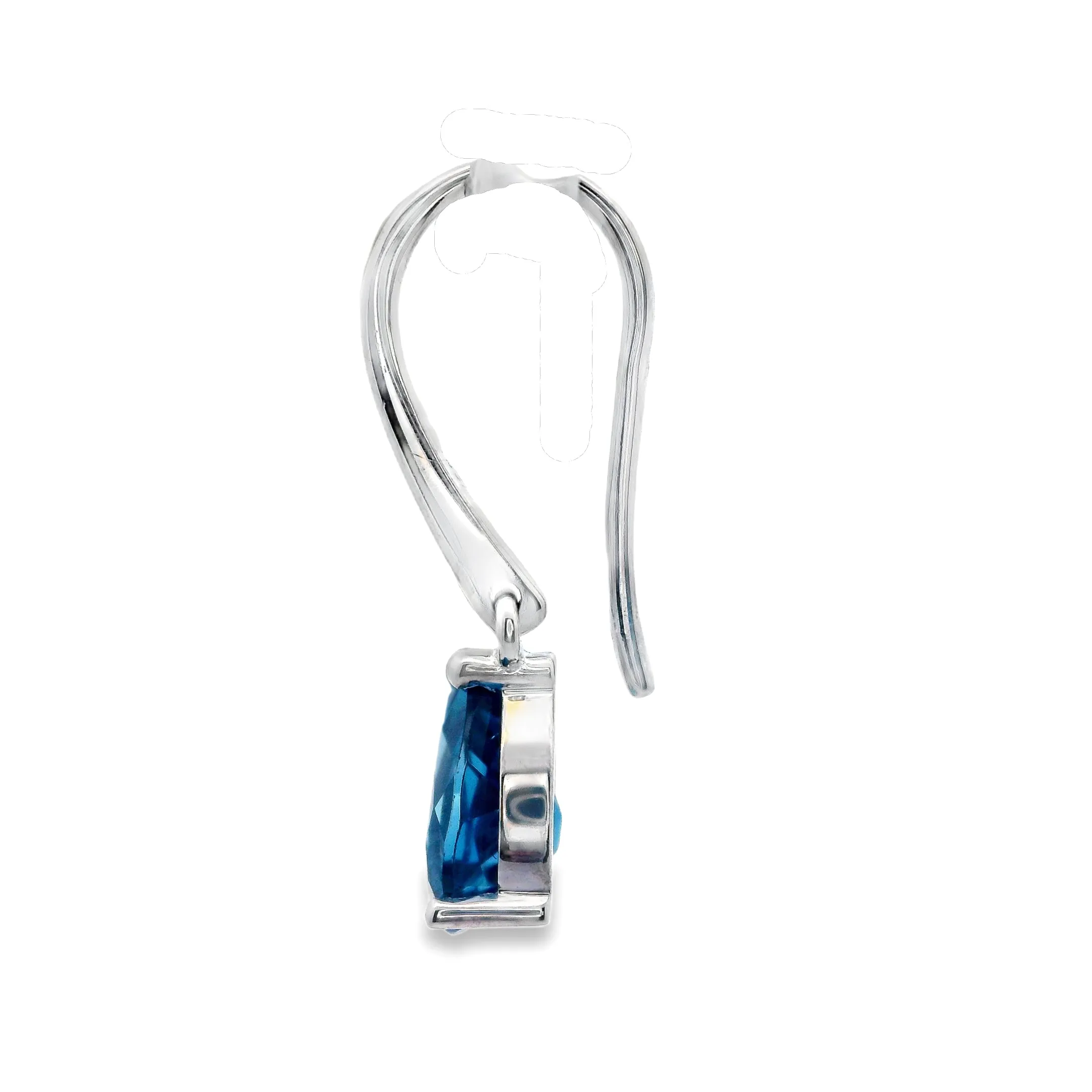 9ct White Gold Pear Cut London Blue Topaz Shepherd Hook Earrings