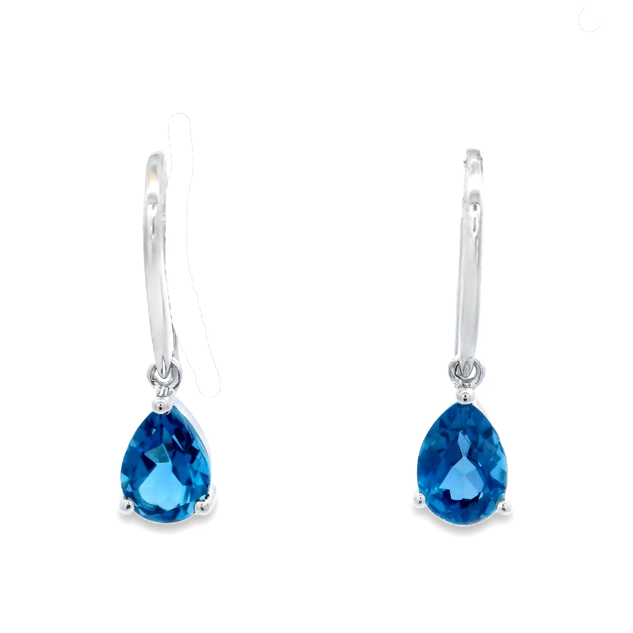 9ct White Gold Pear Cut London Blue Topaz Shepherd Hook Earrings