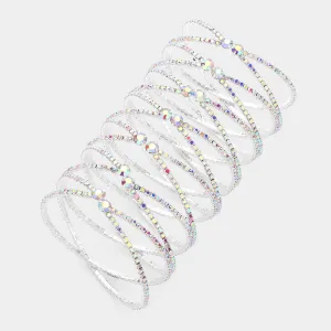 AB Round Stone Long Crisscross Cuff Pageant Bracelet on Silver |  590659