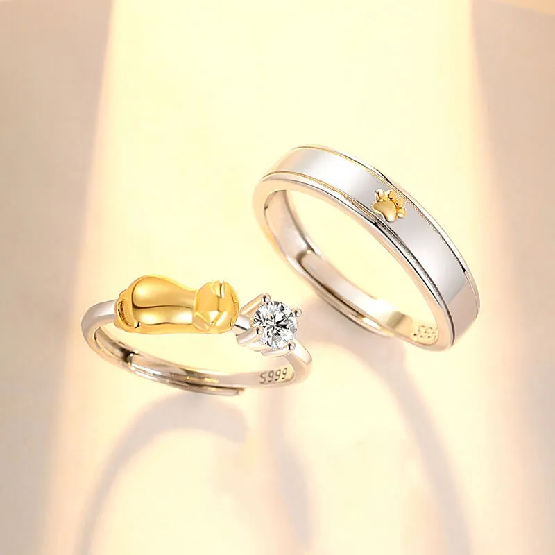 Adorable Kitten & Paw Matching Rings