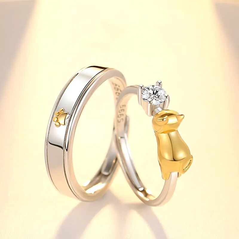 Adorable Kitten & Paw Matching Rings