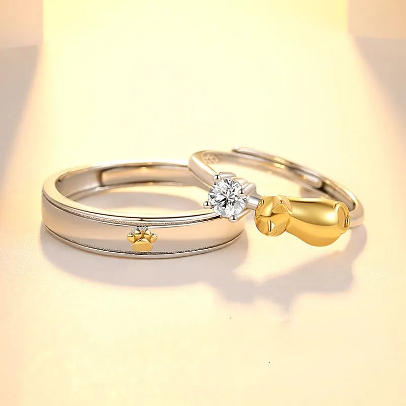 Adorable Kitten & Paw Matching Rings