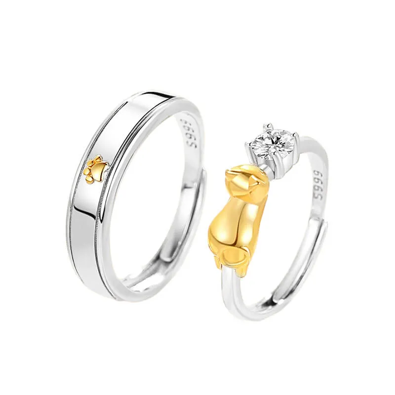 Adorable Kitten & Paw Matching Rings