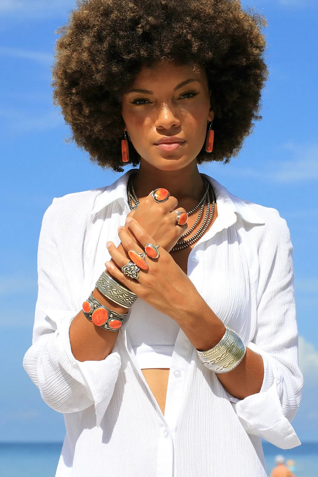 Albert Jake Women’s Orange Spiny Shell Cuff Bracelet