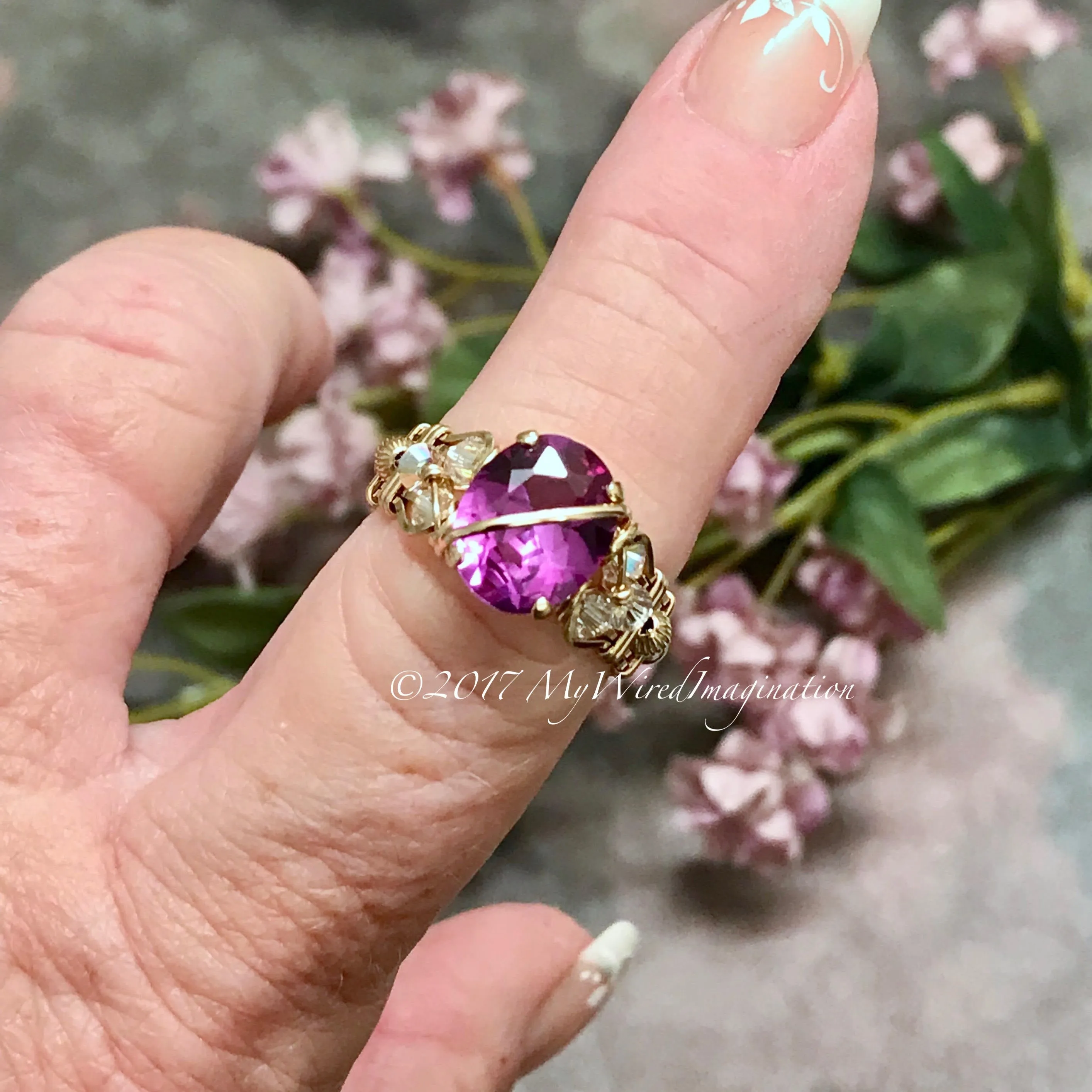 Alexandrite and Crystal Ring, Lab Created Color Change Gemstone, Made to Order Ring