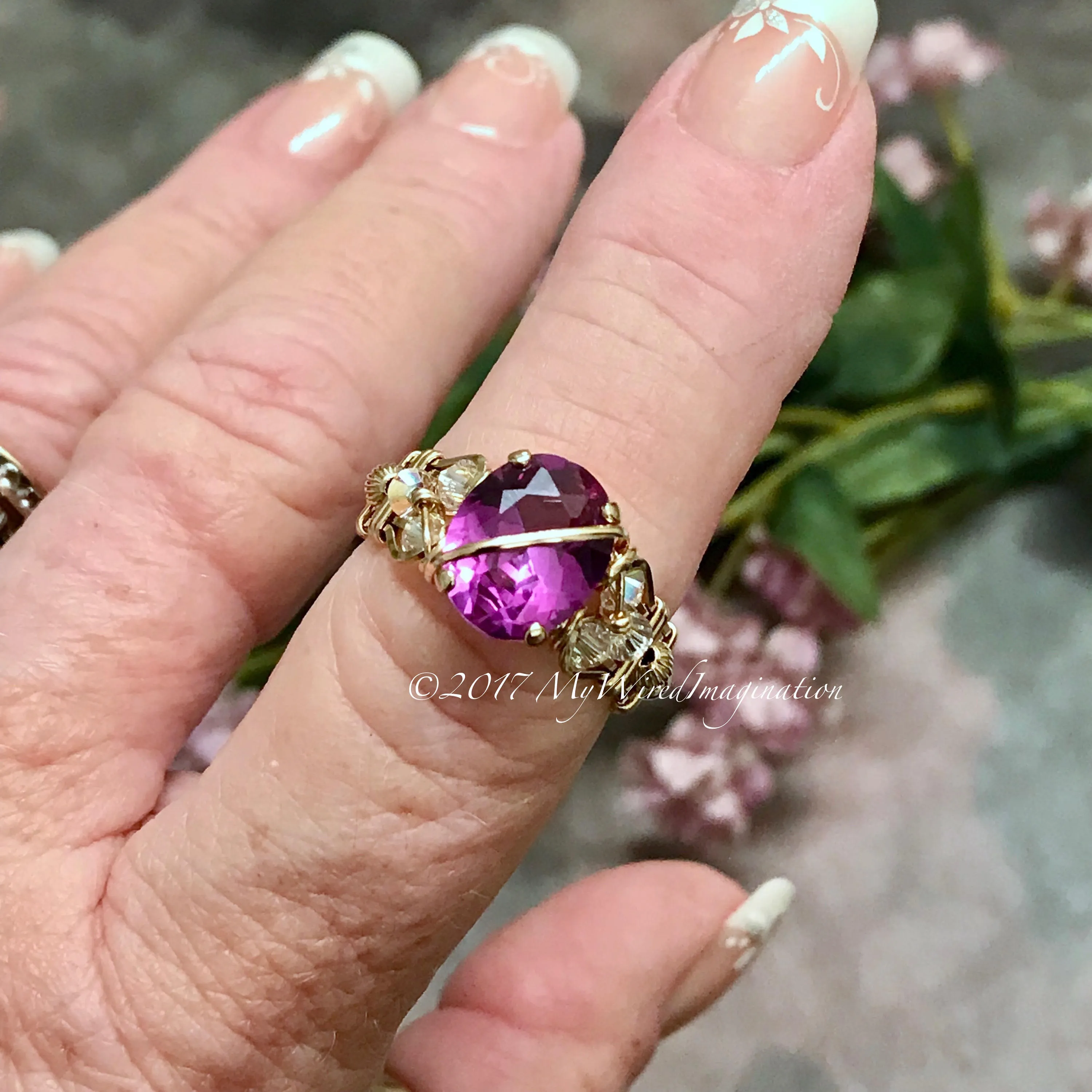 Alexandrite and Crystal Ring, Lab Created Color Change Gemstone, Made to Order Ring
