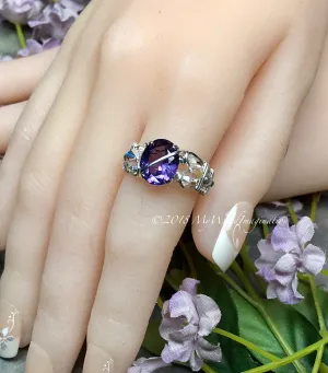 Alexandrite and Crystal Ring, Lab Created Color Change Gemstone, Made to Order Ring
