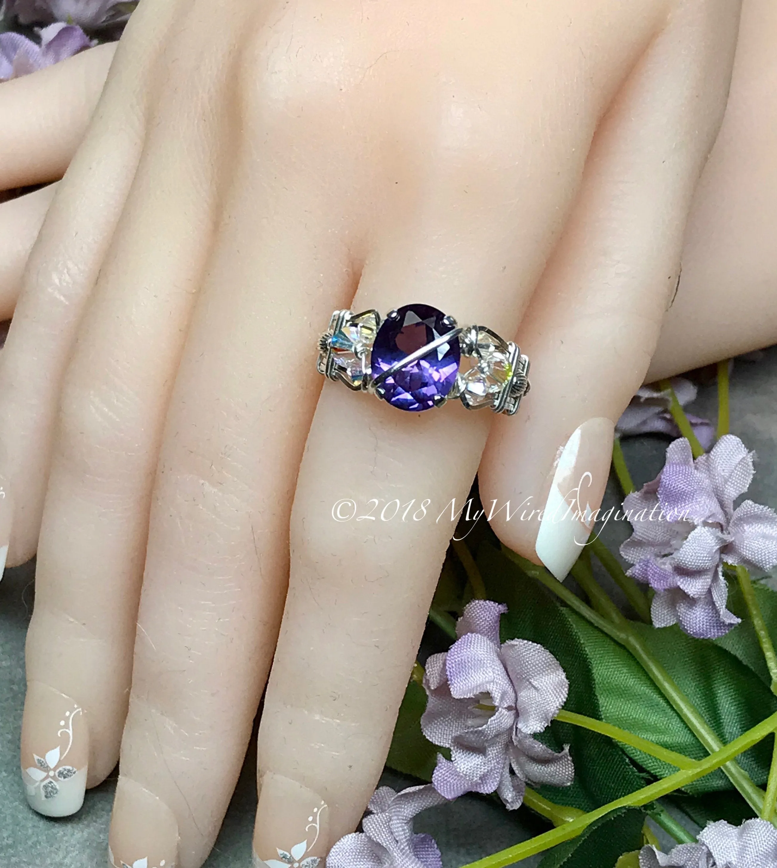 Alexandrite and Crystal Ring, Lab Created Color Change Gemstone, Made to Order Ring
