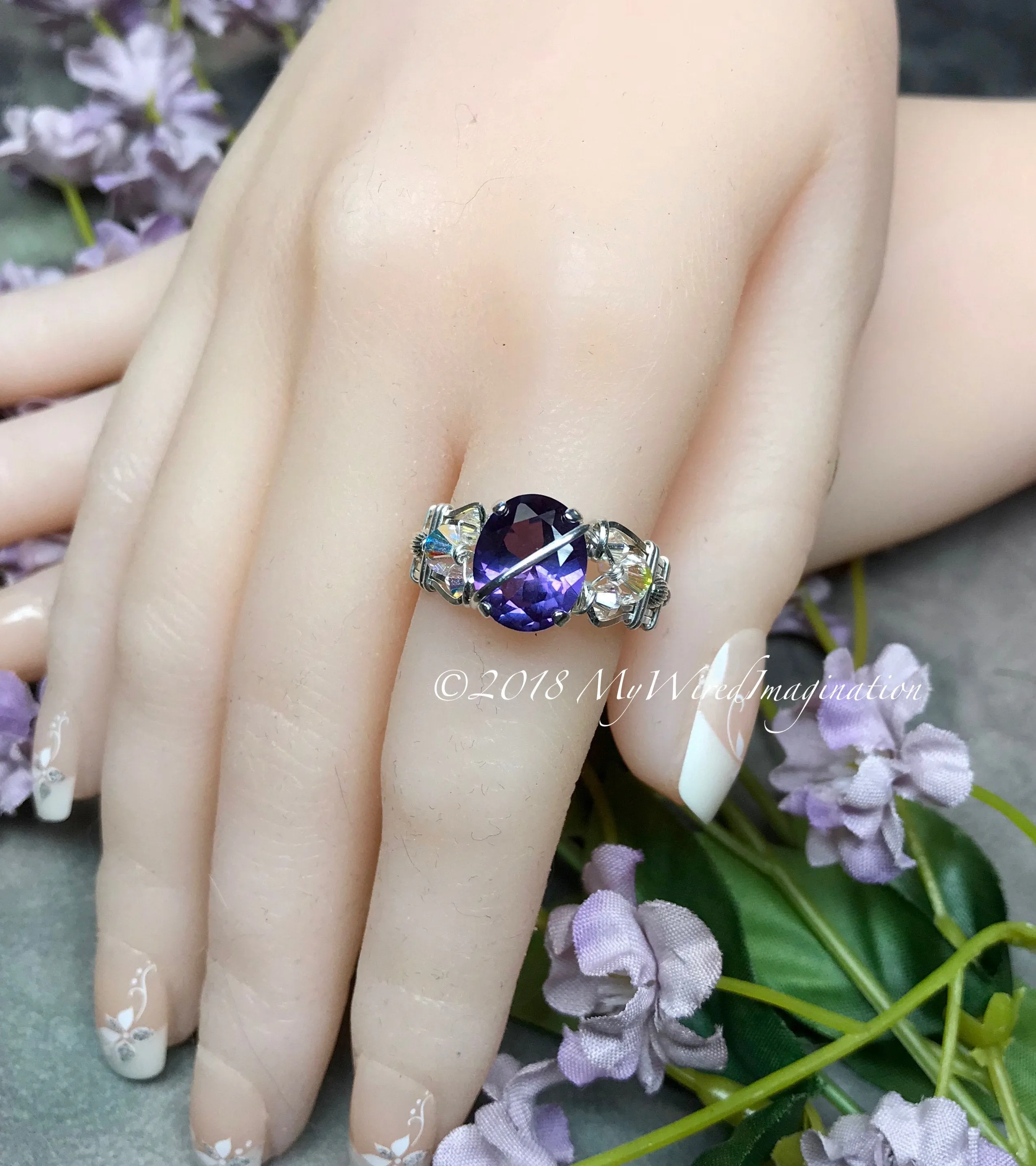 Alexandrite and Crystal Ring, Lab Created Color Change Gemstone, Made to Order Ring