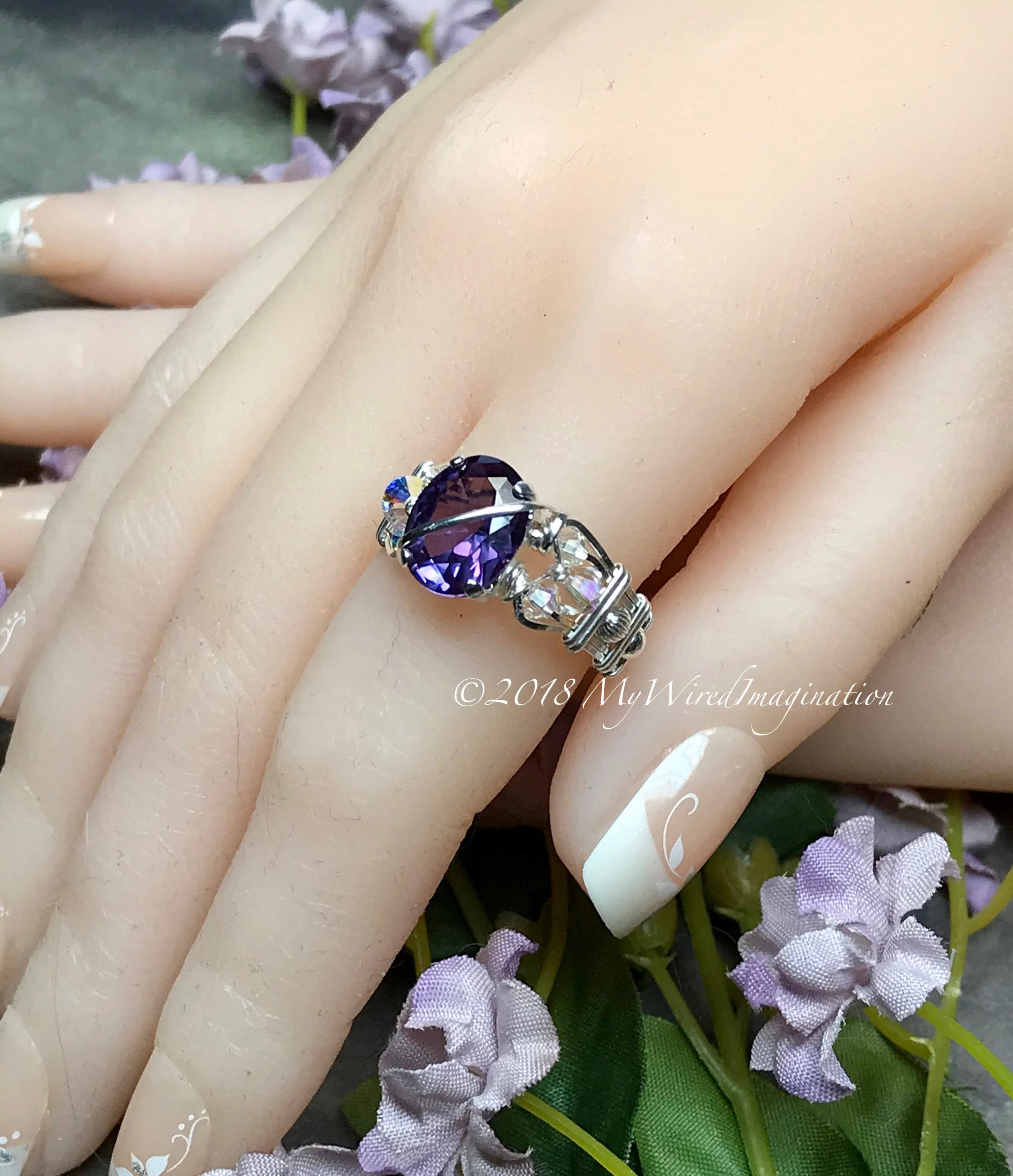 Alexandrite and Crystal Ring, Lab Created Color Change Gemstone, Made to Order Ring