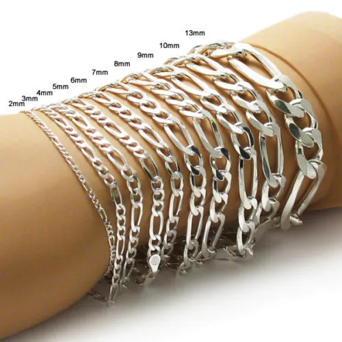 Amazing Sterling Silver Figaro Link Chain Bracelet - Available in 7" and 8" lengths