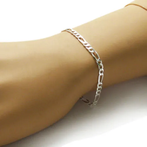Amazing Sterling Silver Figaro Link Chain Bracelet - Available in 7" and 8" lengths
