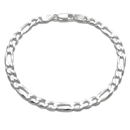 Amazing Sterling Silver Figaro Link Chain Bracelet - Available in 7" and 8" lengths
