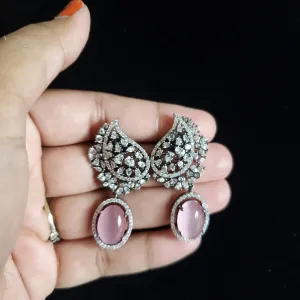 American Diamond Classic Earring With Black Plating Pink