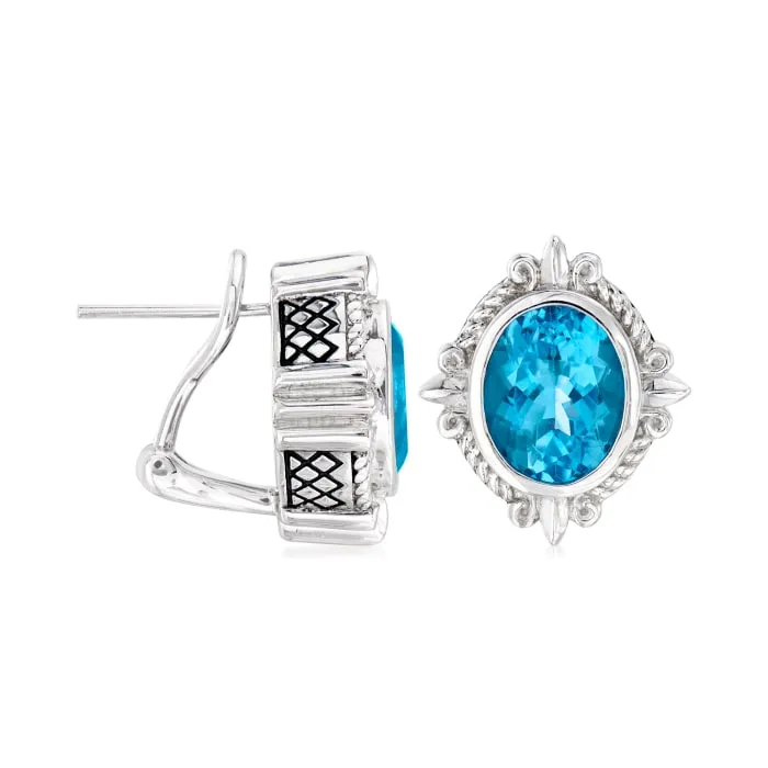 Andrea Candela Sterling Silver Blue Topaz Fleur de Lis Earrings (93558)