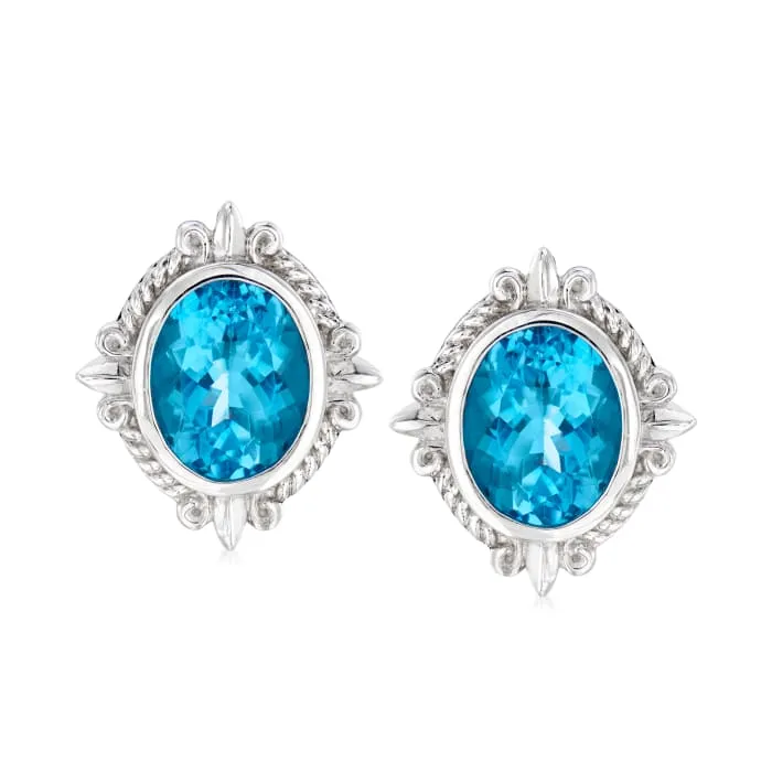 Andrea Candela Sterling Silver Blue Topaz Fleur de Lis Earrings (93558)