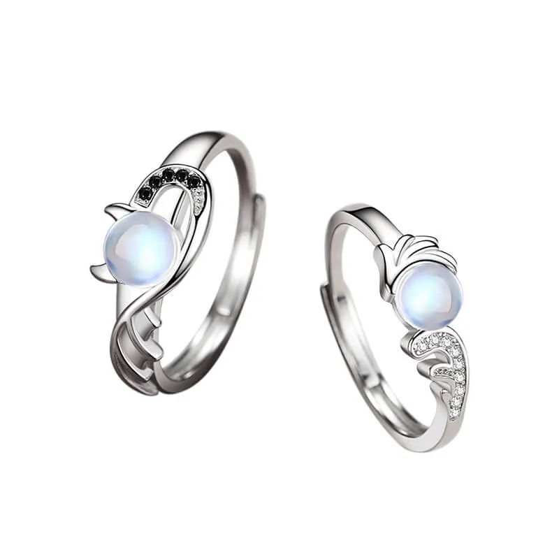 Angel & Devil Moonstone Couple Rings