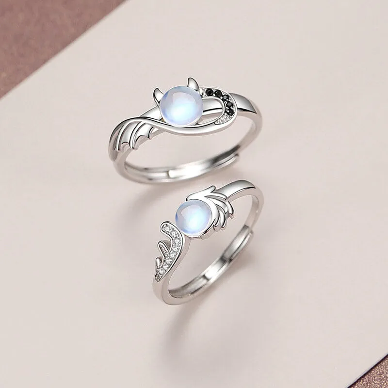 Angel & Devil Moonstone Couple Rings