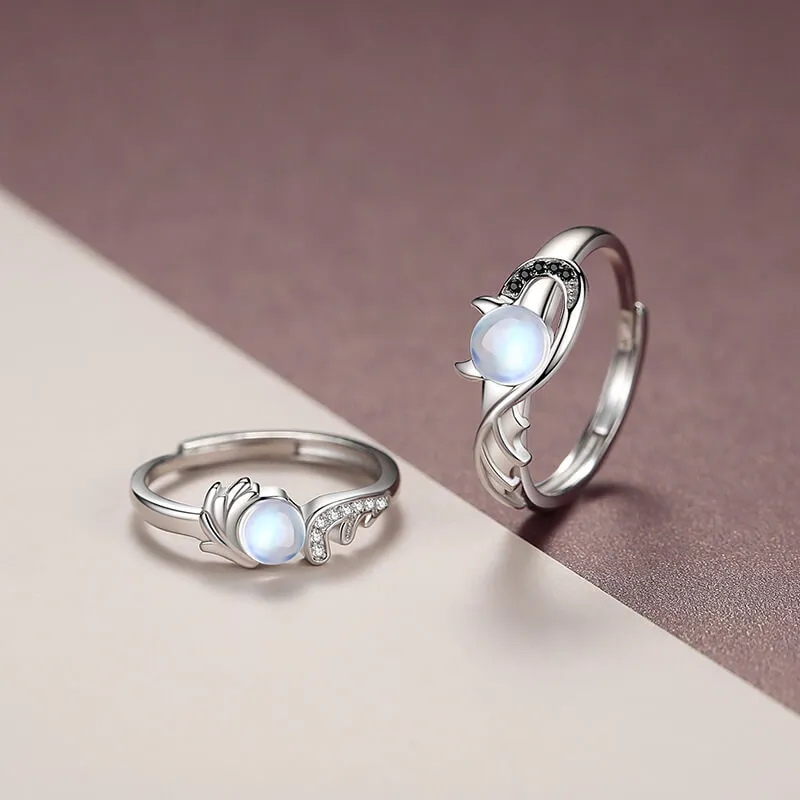 Angel & Devil Moonstone Couple Rings