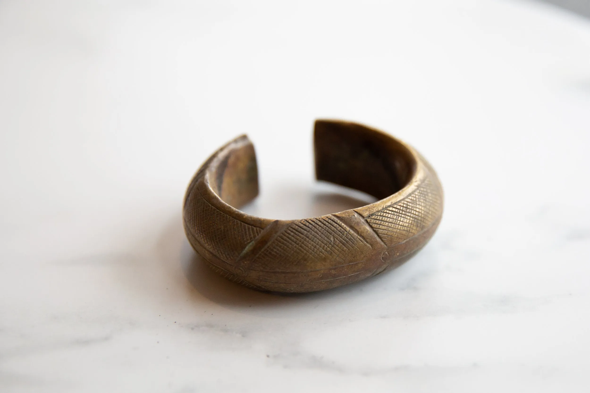 Antique African Bronze Alloy Cuff Bracelet with Geometric Detailing