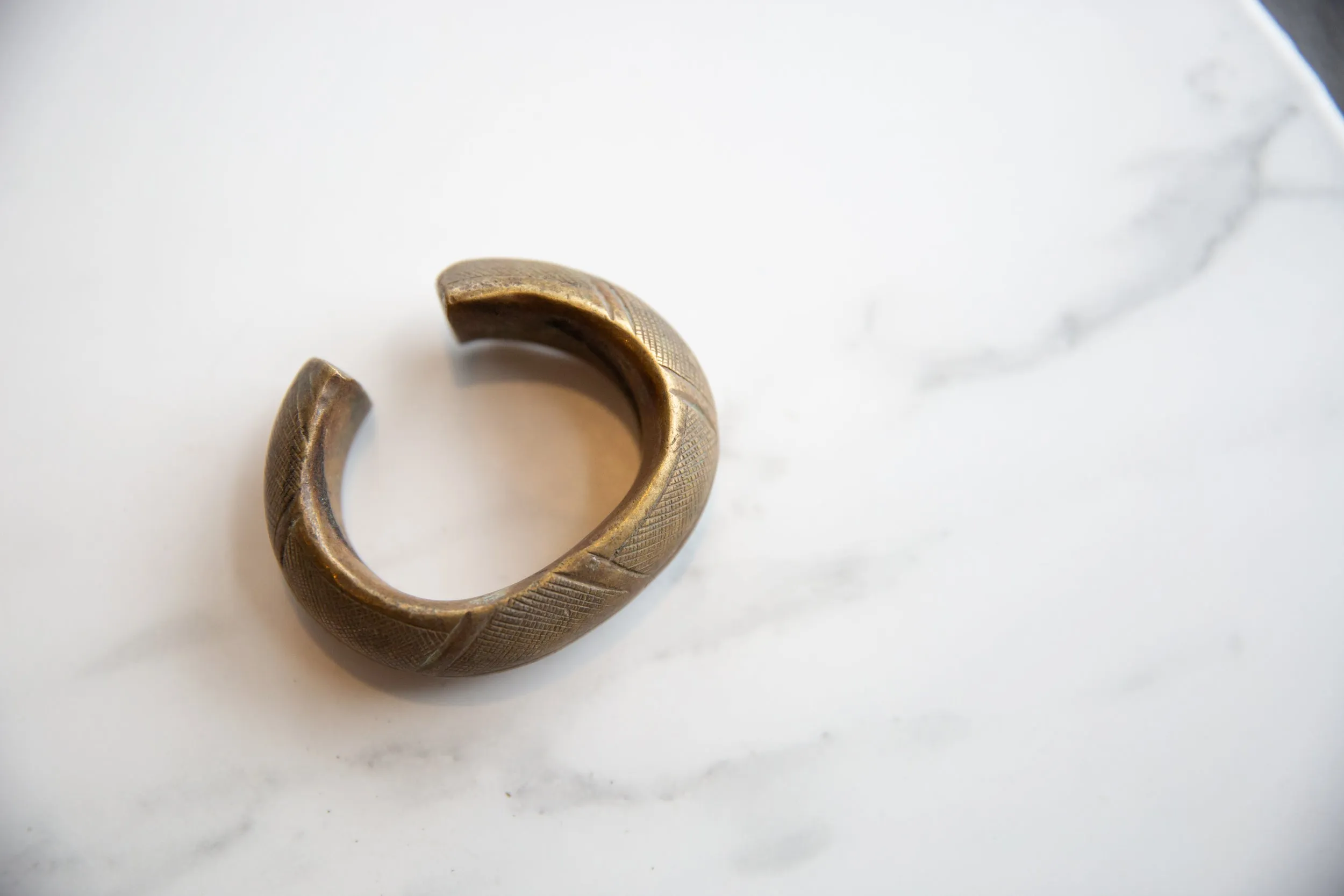 Antique African Bronze Alloy Cuff Bracelet with Geometric Detailing