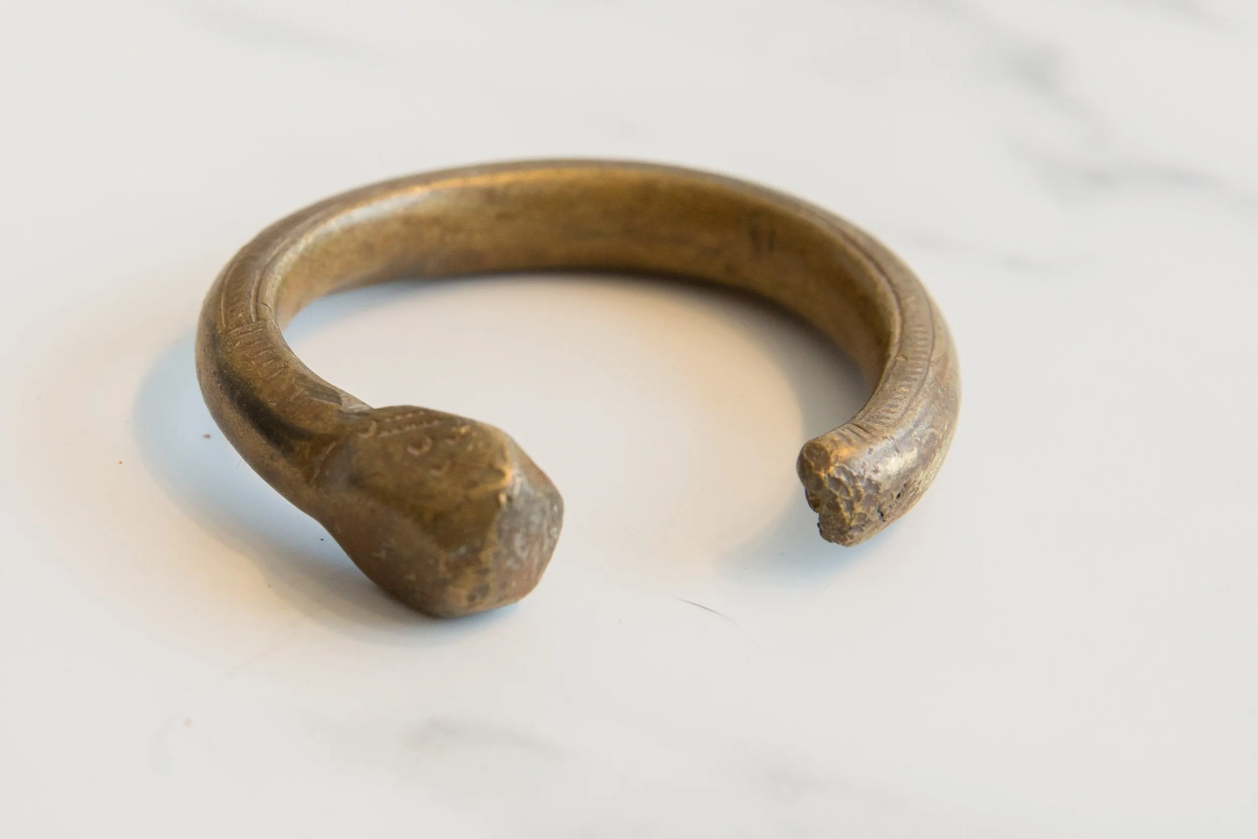 Antique African Bronze Imperfect Snake Cuff Bracelet