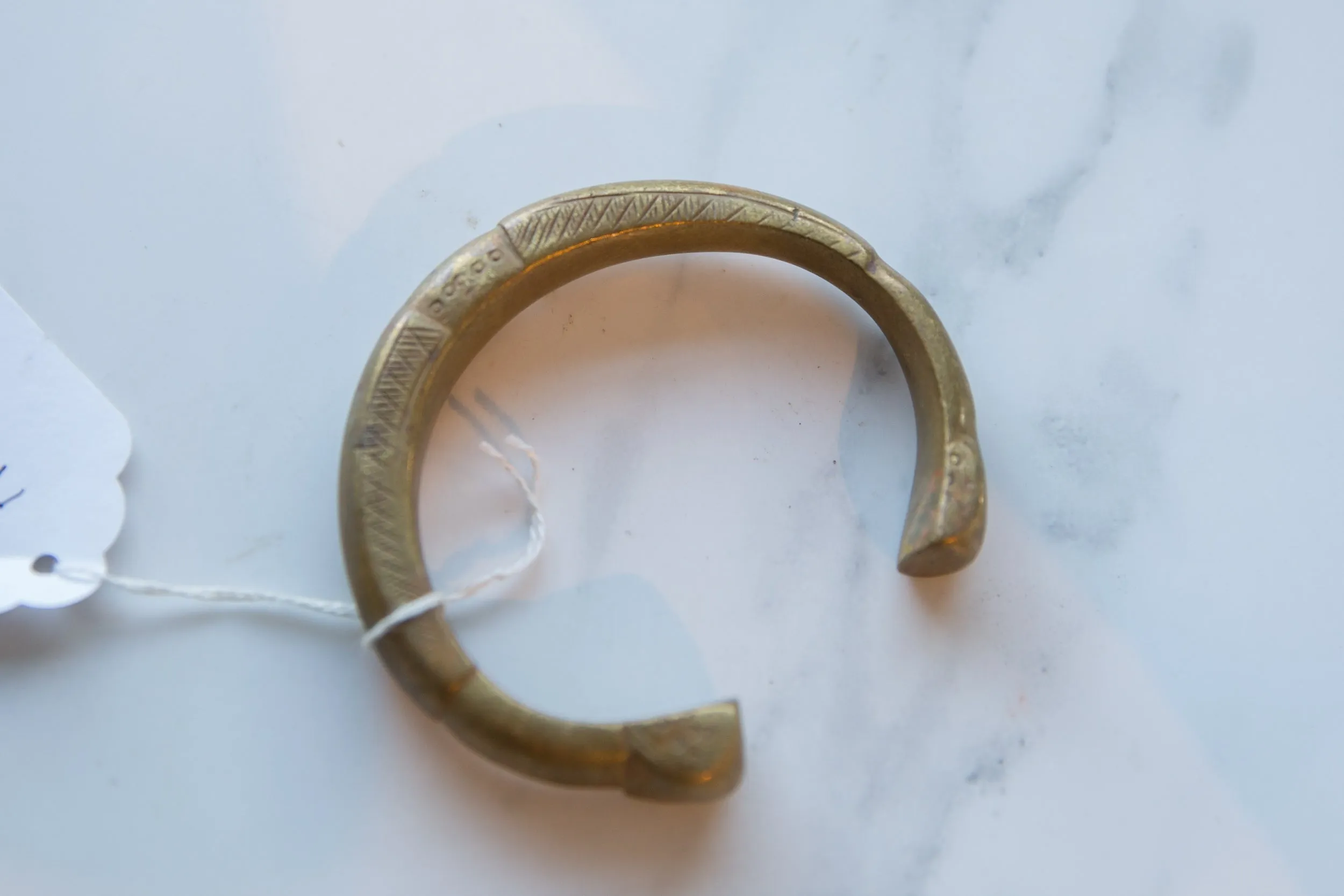 Antique African Bronze Snake Cuff Bracelet with Golden Patina
