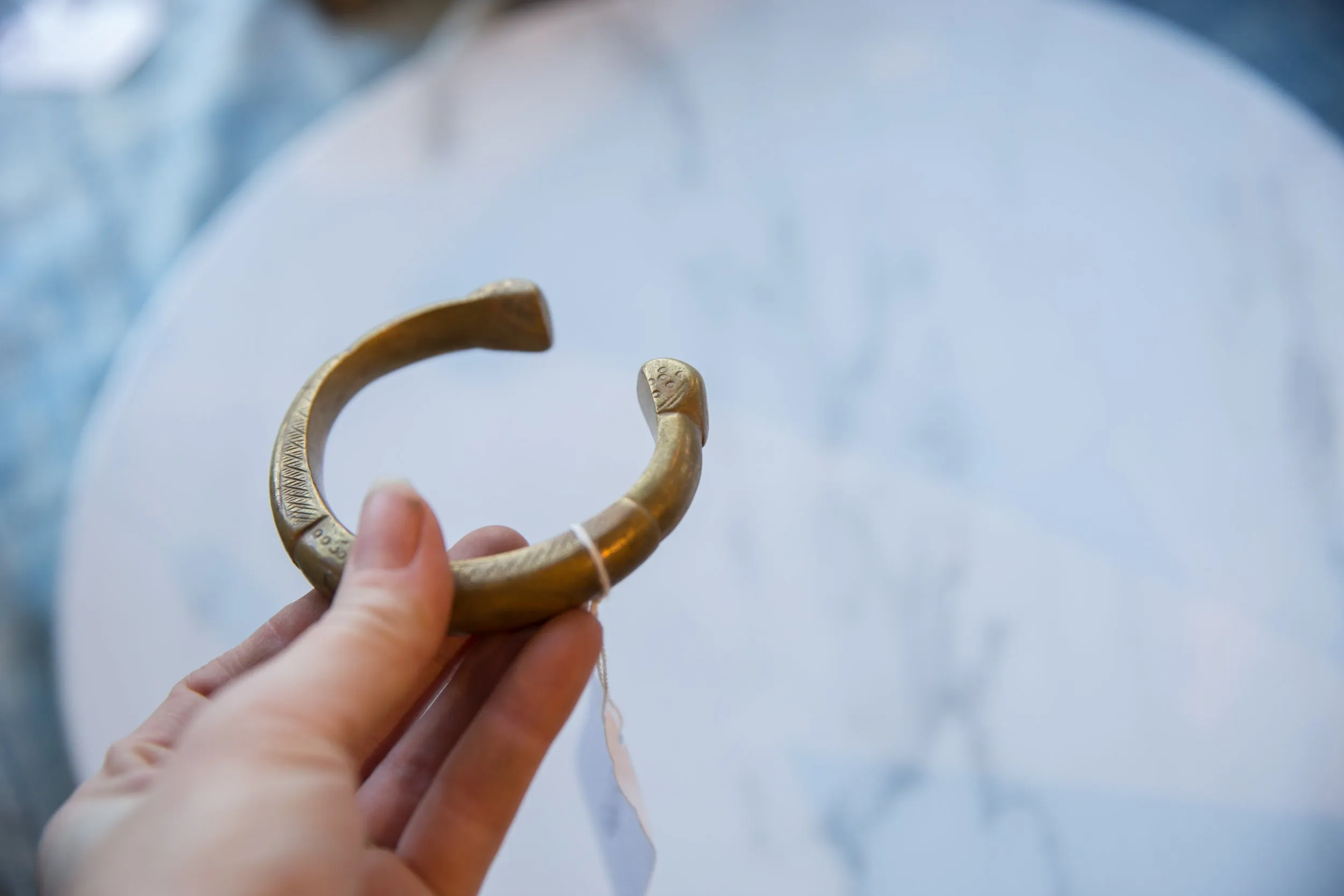 Antique African Bronze Snake Cuff Bracelet with Golden Patina