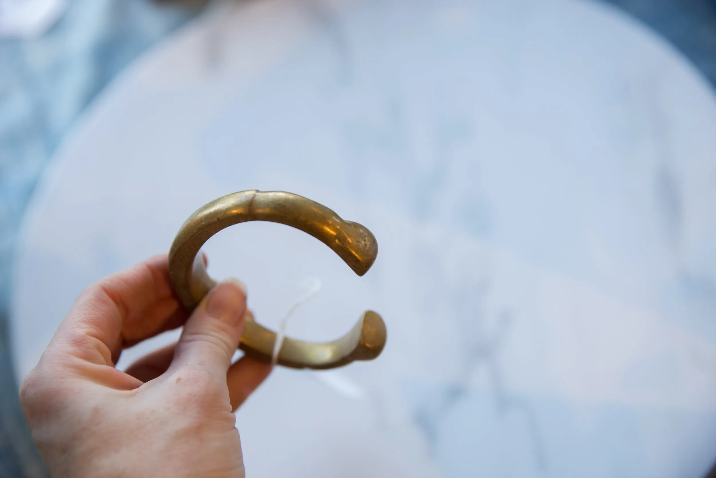 Antique African Bronze Snake Cuff Bracelet with Golden Patina