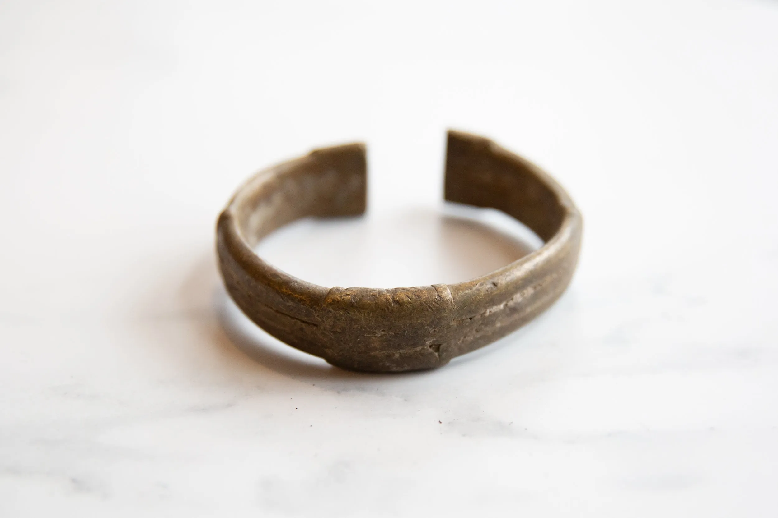 Antique African Bronze Stripe Design Cuff Bracelet
