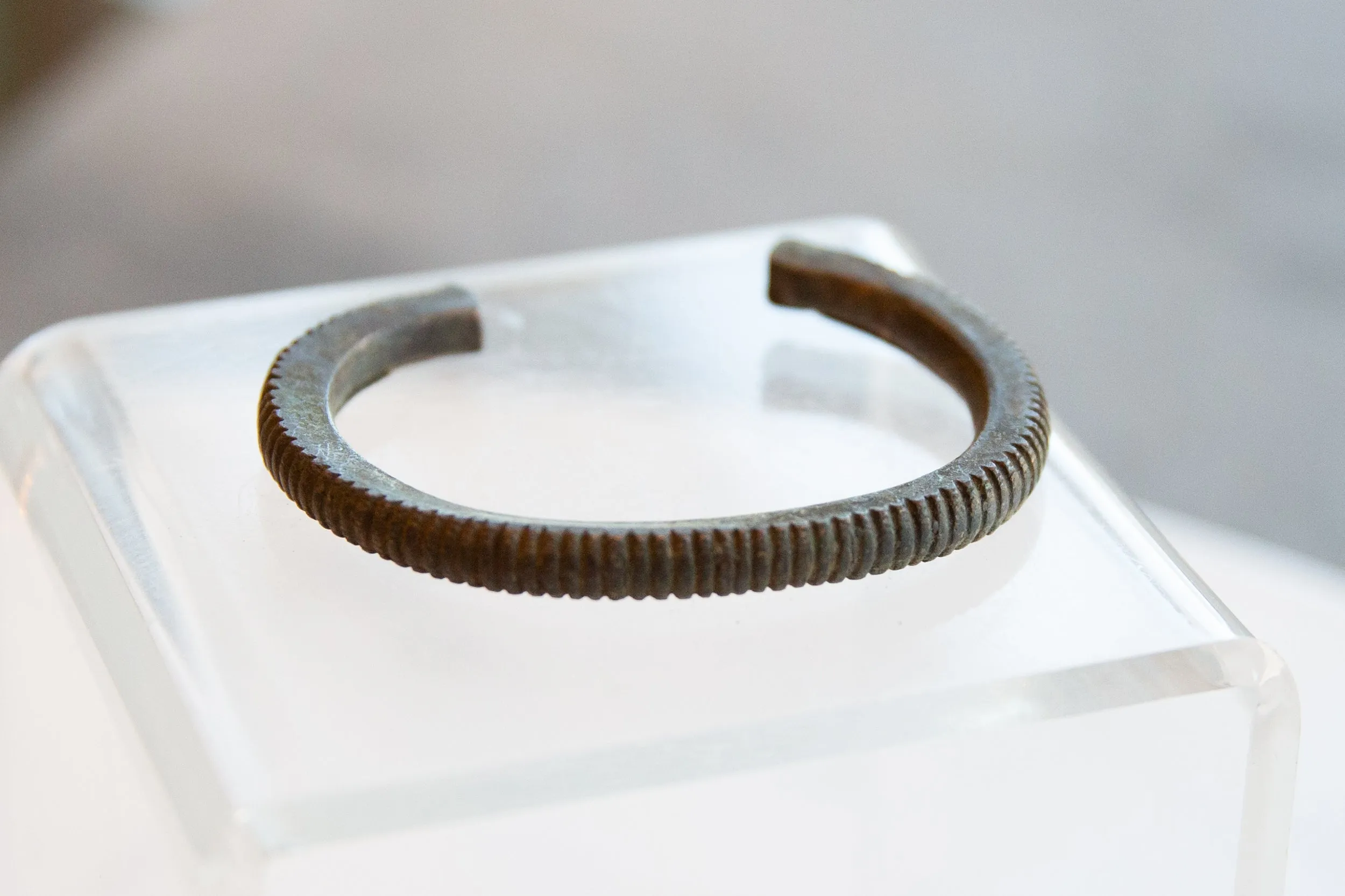 Antique African Bronze Striped Cuff Bracelet