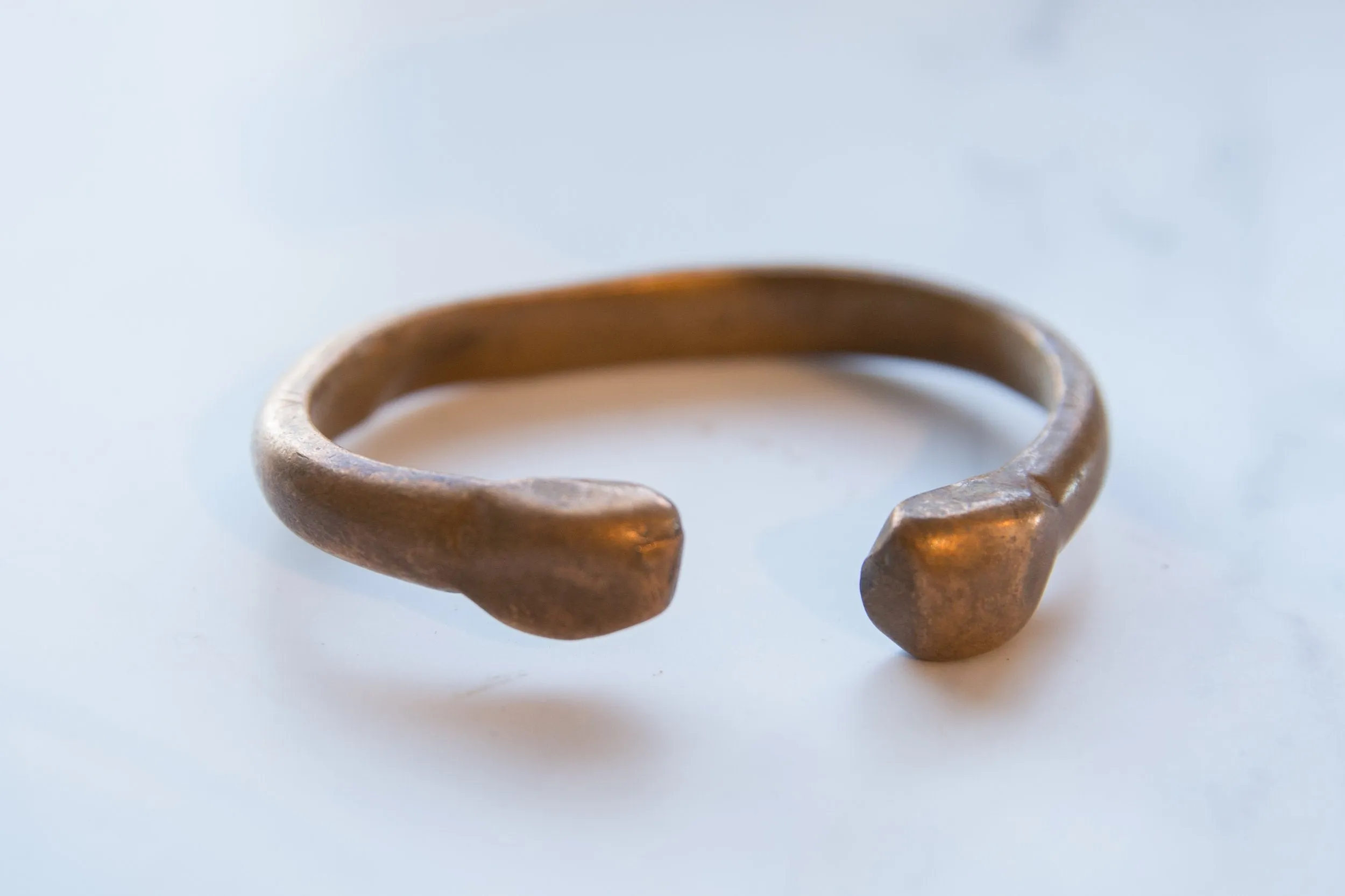 Antique African Copper Alloy Imperfect Snake Cuff Bracelet